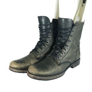 Frye Women's Veronica US7,5B Antique Black Leather Lace-Up Combat Booties
